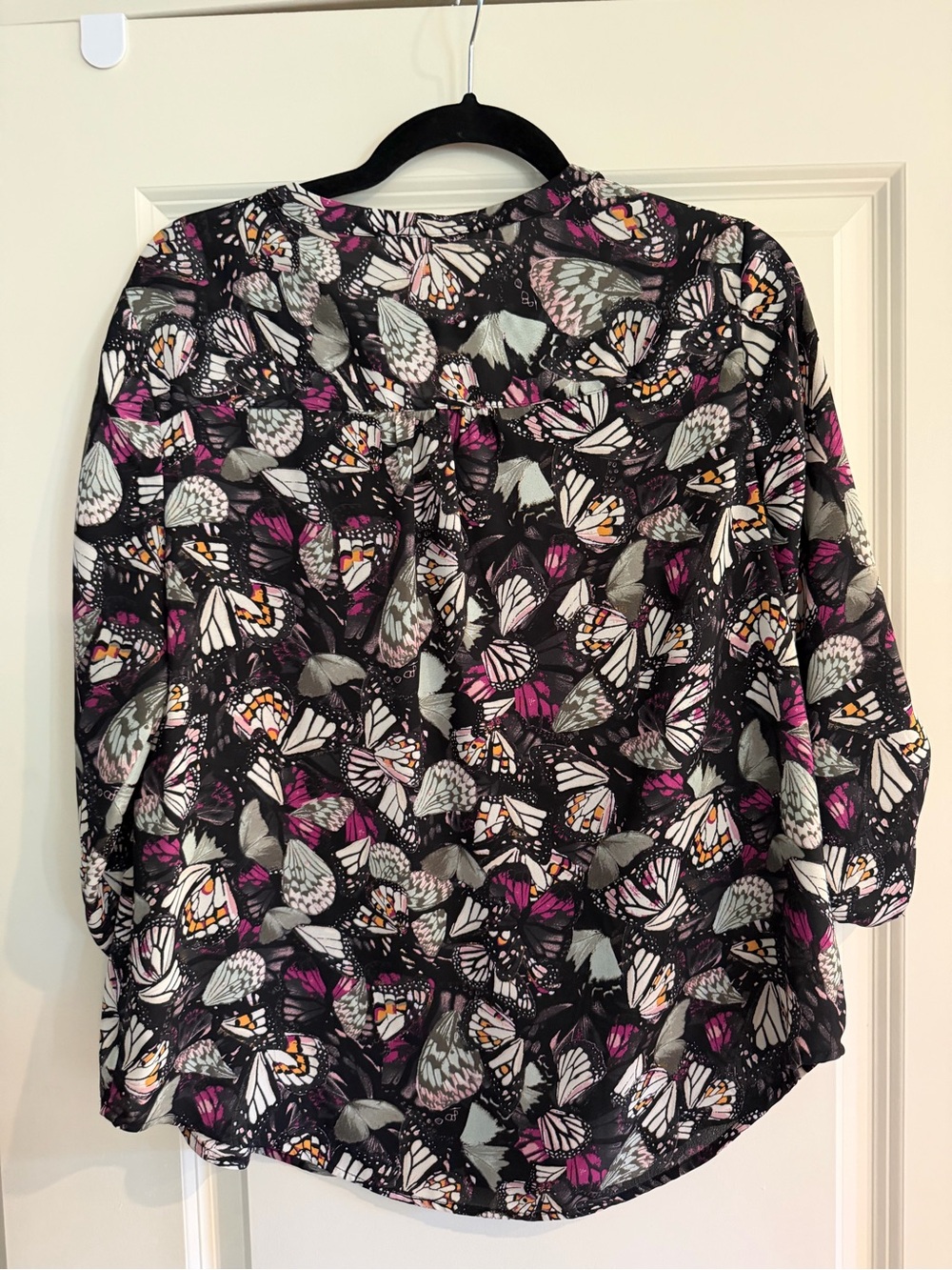 Maurices Black Butterfly-Print Blouse with Pink Accents - Picture 3 of 3